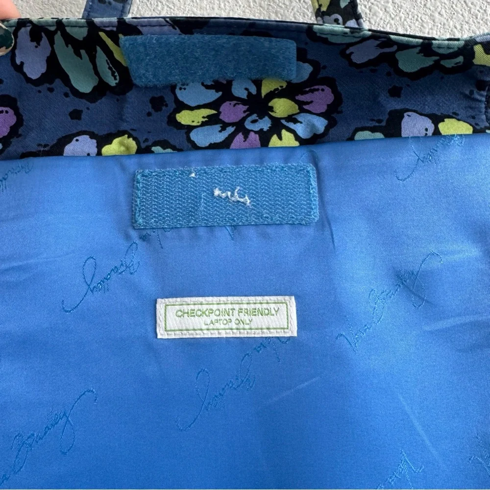 Vera Bradley Indigo Pop Checkpoint Friendly Laptop Tote Bag Blue Floral Fall